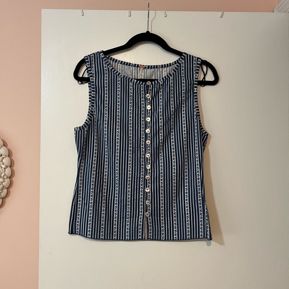 Free People Navy and White Striped Tank Top